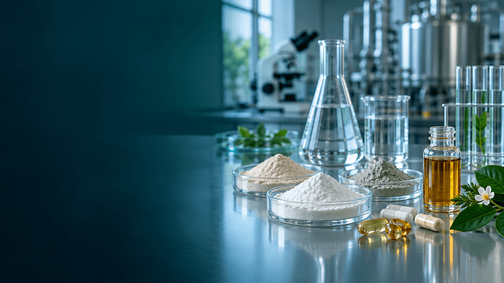 Raw materials and laboratory glassware in a quality-control laboratory